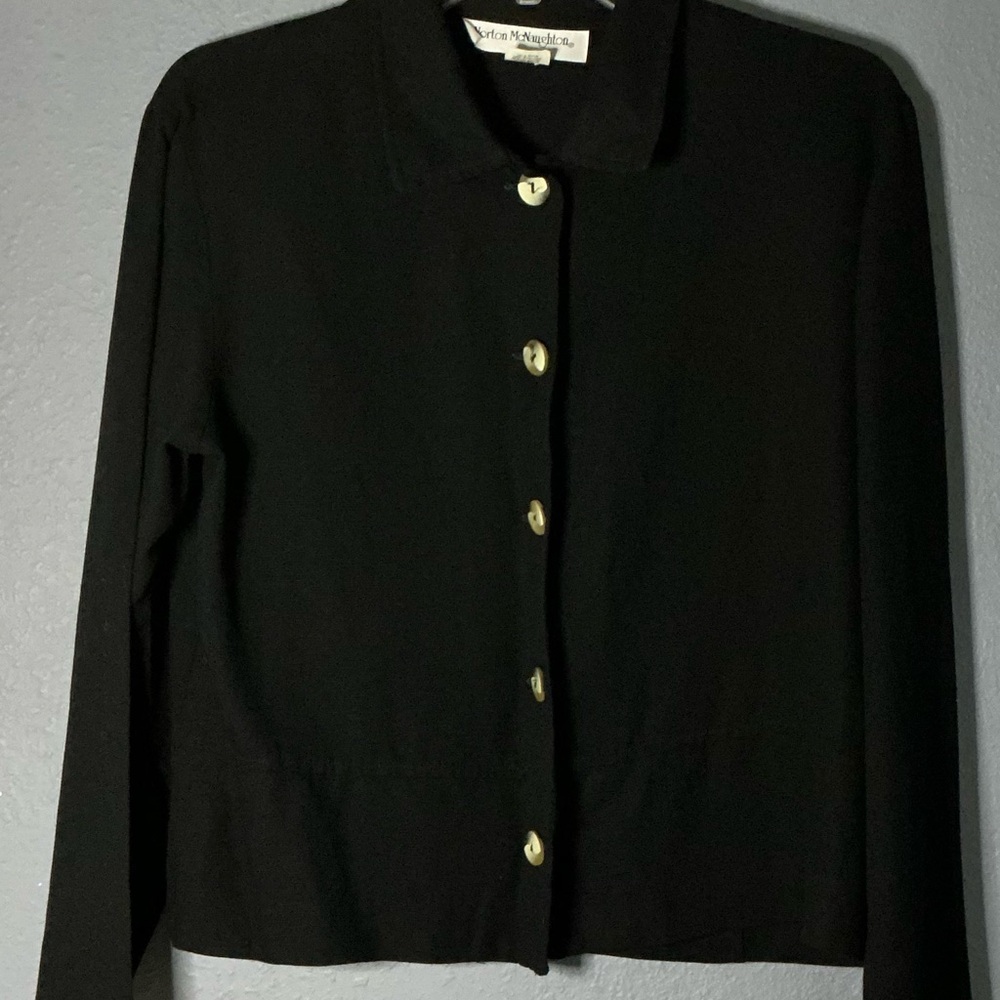 Norton McNaughton Button Front Top Women’s 8 Thin Sheer Lightweight Black Rayon
